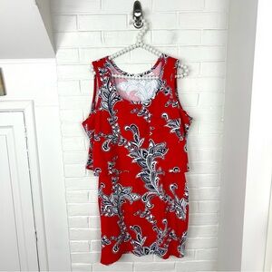 Venus Red White Navy Patterned Casual Dress Size L